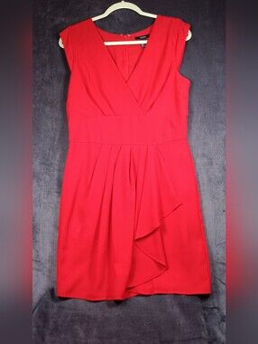 Forever 21 Red V-Neck Pleated. Faux Wrap. Mini Dress